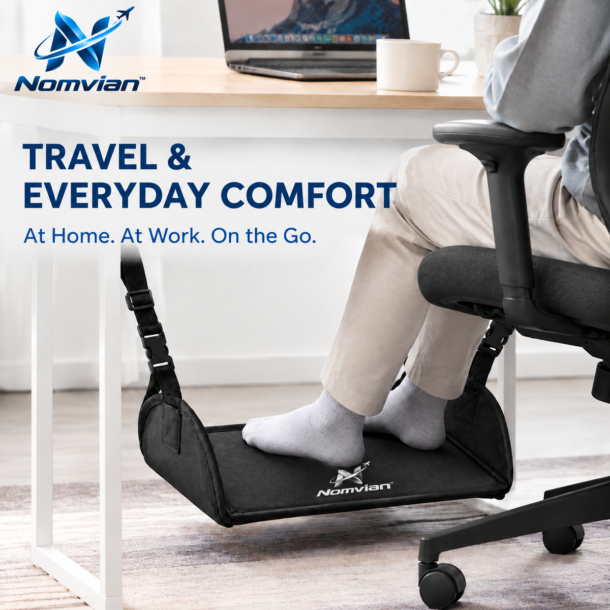 Nomvian™ FlexStep Portable Foot Rest – Adjustable Travel Foot Stool for Flights, Office, Home & Everyday Comfort