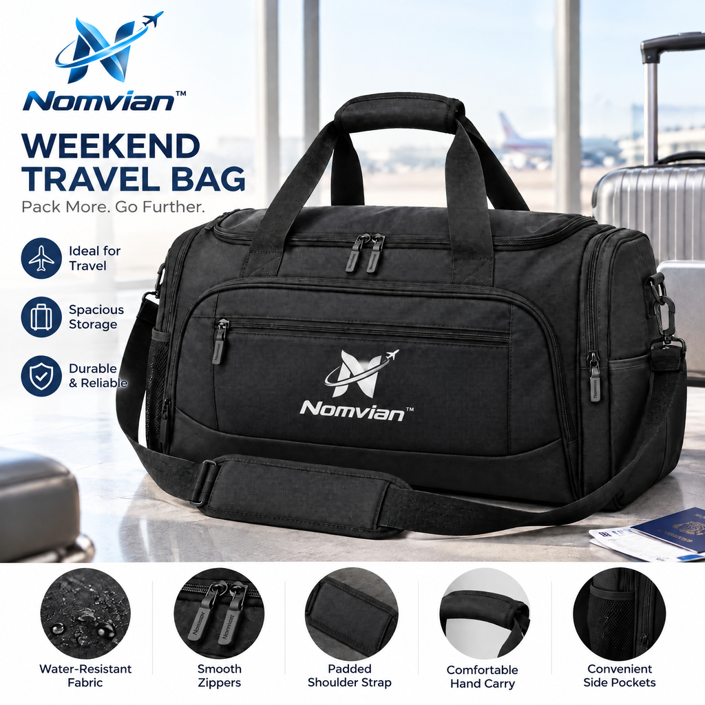 Nomvian™ Weekend Escape Travel Bag – Spacious Carry-On Duffel Bag for Short Trips, Gym, Business Travel & Everyday Adventures