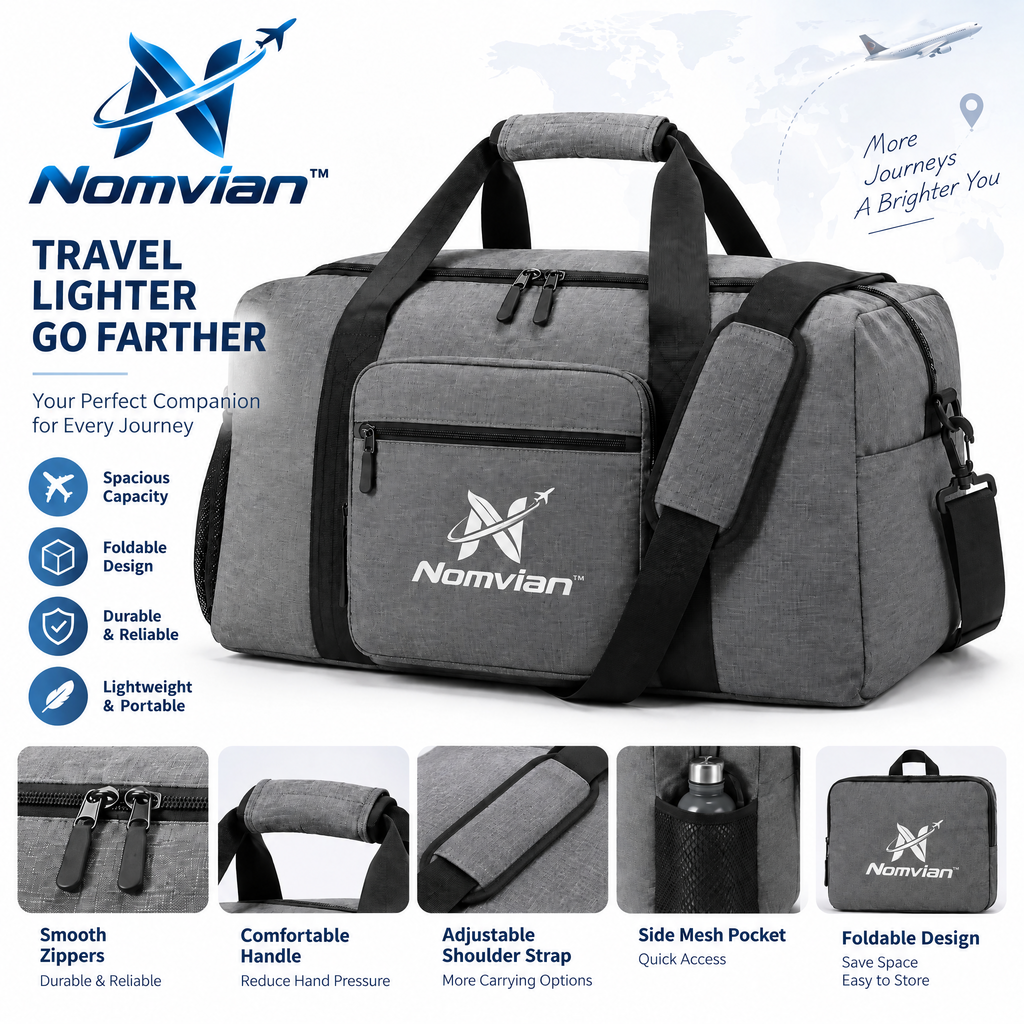 Nomvian™ FoldAway Travel Bag – Lightweight Expandable Folding Duffel Bag for Trips, Storage, Gym & Everyday Carry