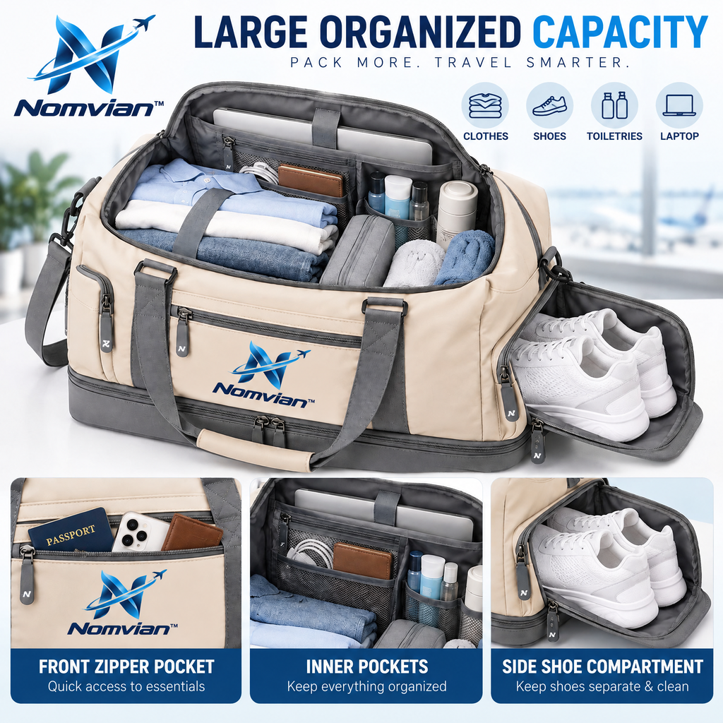 Nomvian™ ExpandGo Travel Bag – Expandable Duffel Bag with Extra Capacity for Weekend Trips, Vacations, Gym & Daily Carry