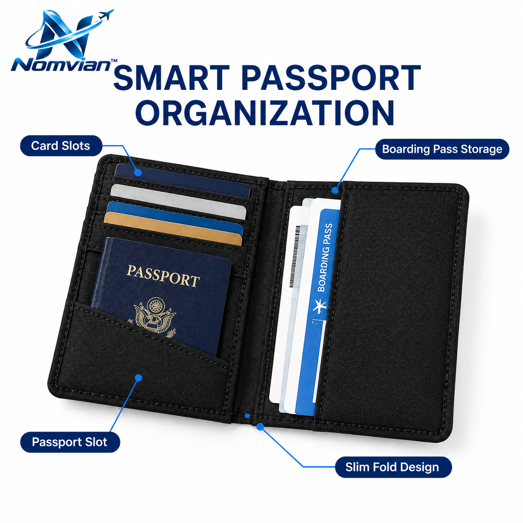 Nomvian™ TravelGuard Passport Holder – Slim Passport Organizer Wallet for Travel Documents, Cards & Everyday Essentials