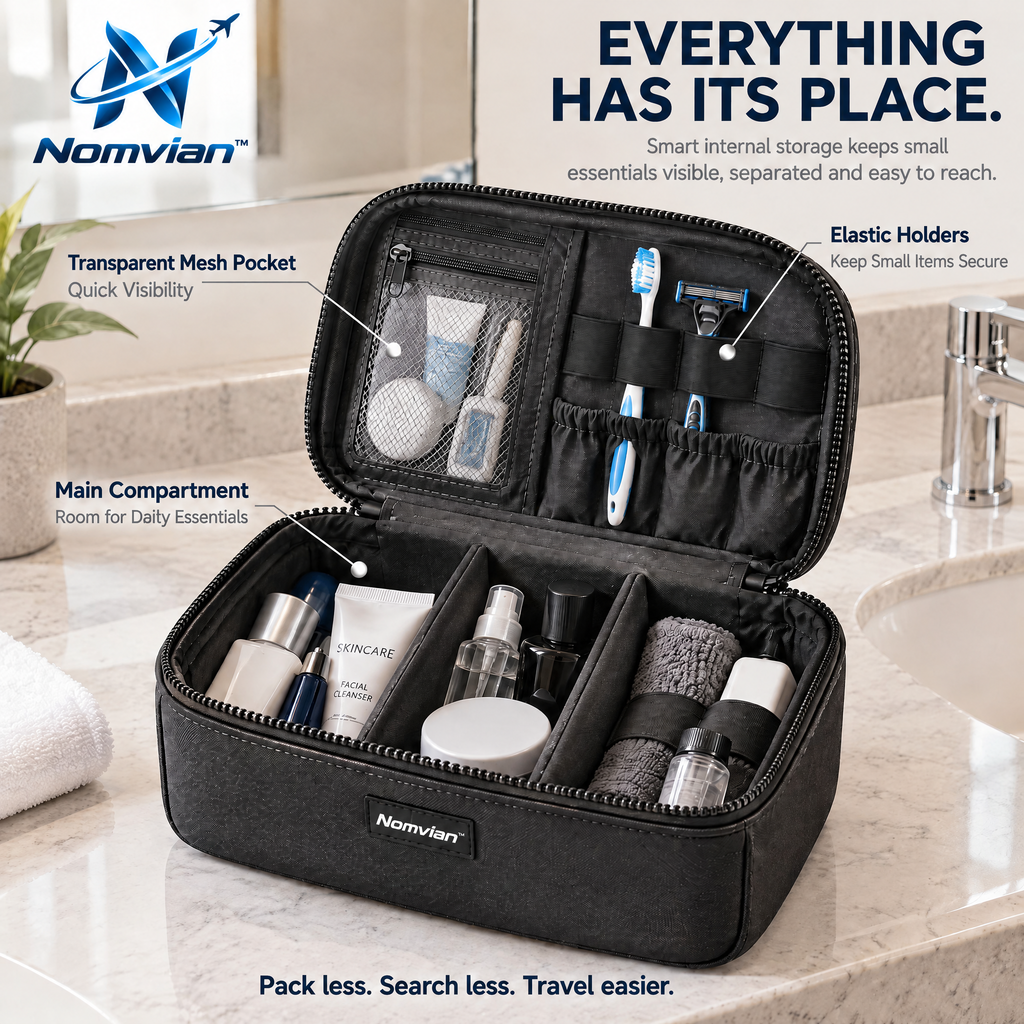 Nomvian™ FreshPack Toiletry Bag – Portable Travel Wash Bag with Multi-Compartment Storage for Toiletries, Cosmetics & Daily Essentials
