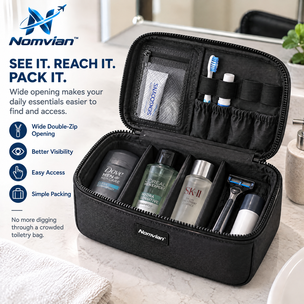 Nomvian™ FreshPack Toiletry Bag – Portable Travel Wash Bag with Multi-Compartment Storage for Toiletries, Cosmetics & Daily Essentials