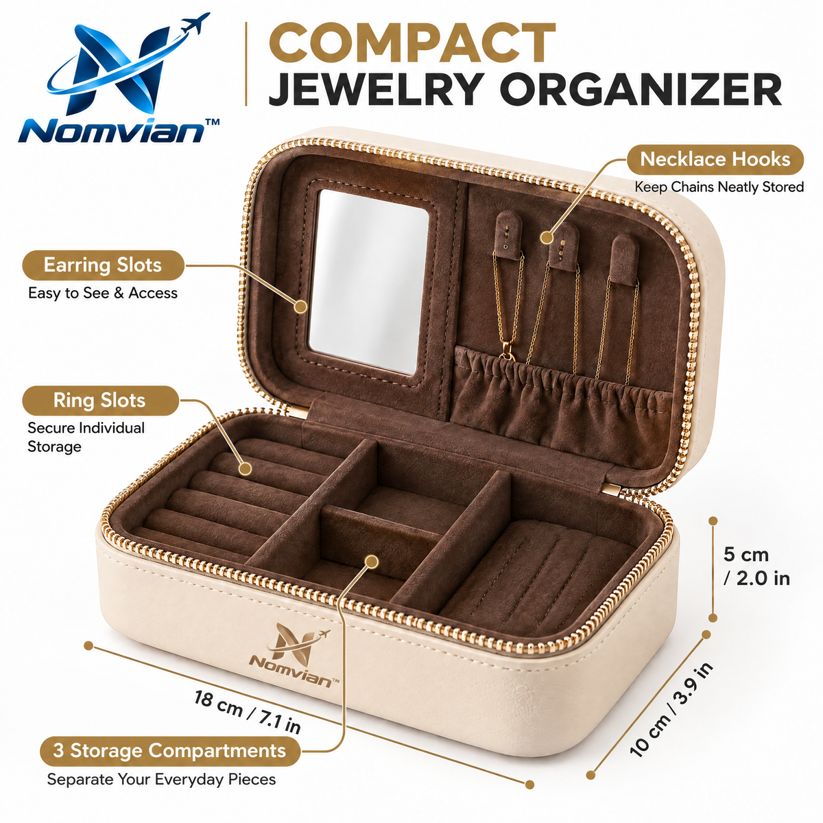 Nomvian™ JewelryMate Travel Case – Compact Jewelry Organizer Box for Rings, Earrings, Necklaces & Everyday Accessories