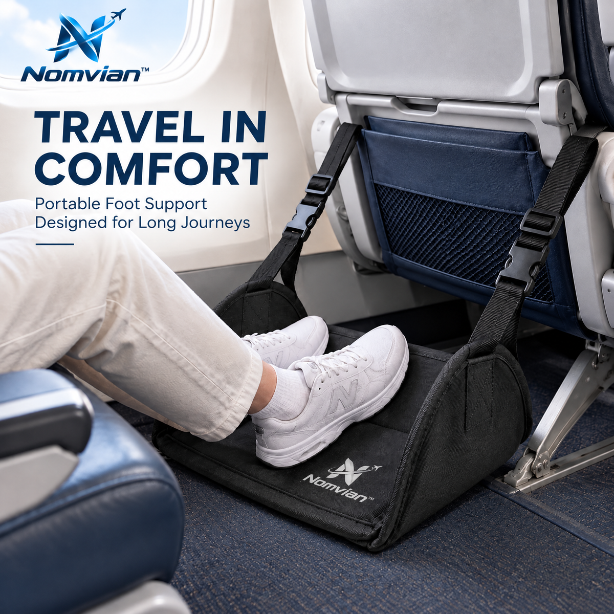 Nomvian™ FlexStep Portable Foot Rest – Adjustable Travel Foot Stool for Flights, Office, Home & Everyday Comfort