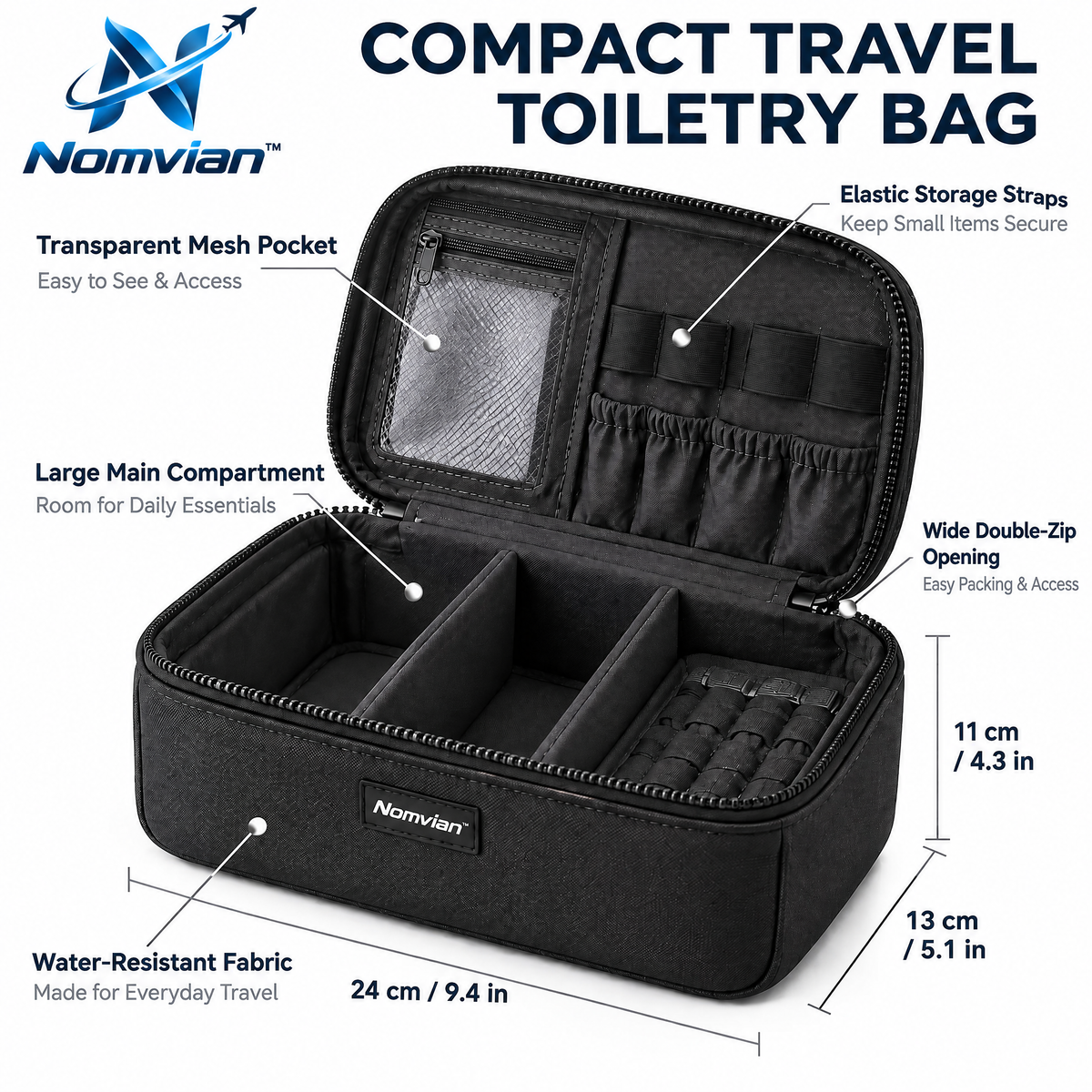 Nomvian™ FreshPack Toiletry Bag – Portable Travel Wash Bag with Multi-Compartment Storage for Toiletries, Cosmetics & Daily Essentials