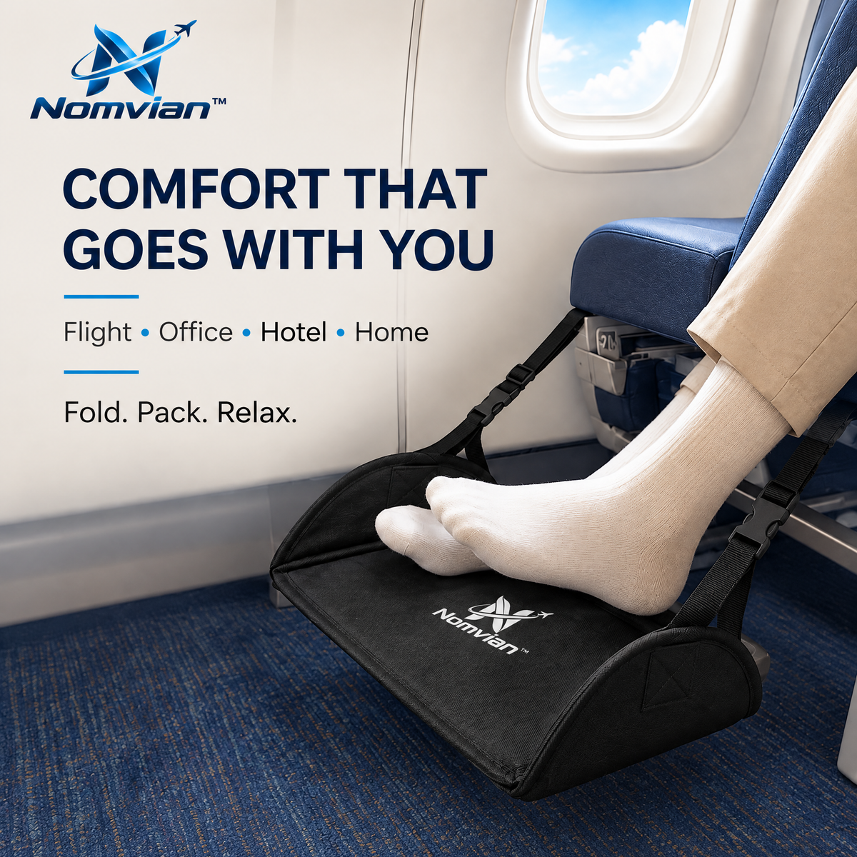 Nomvian™ FlexStep Portable Foot Rest – Adjustable Travel Foot Stool for Flights, Office, Home & Everyday Comfort
