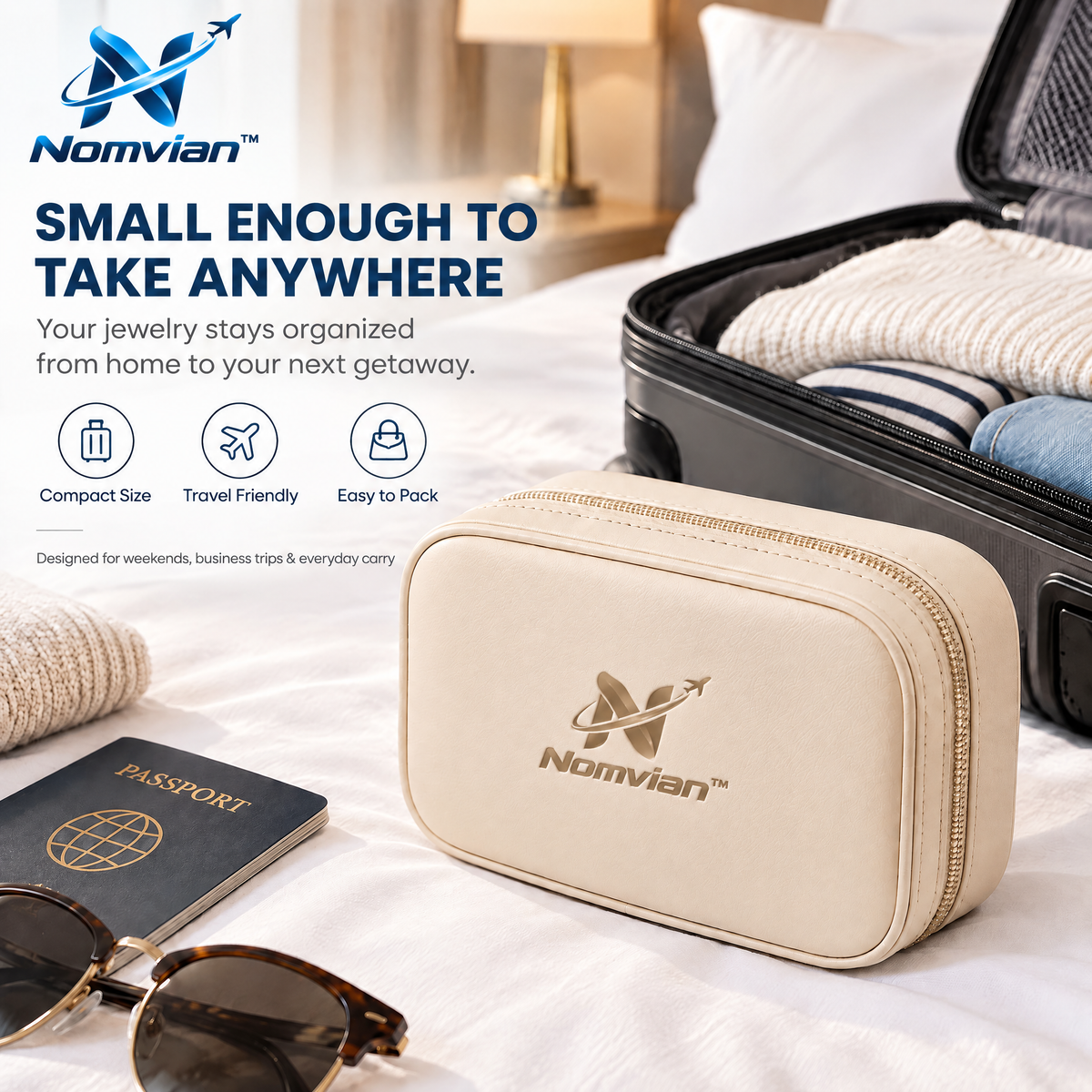 Nomvian™ JewelryMate Travel Case – Compact Jewelry Organizer Box for Rings, Earrings, Necklaces & Everyday Accessories