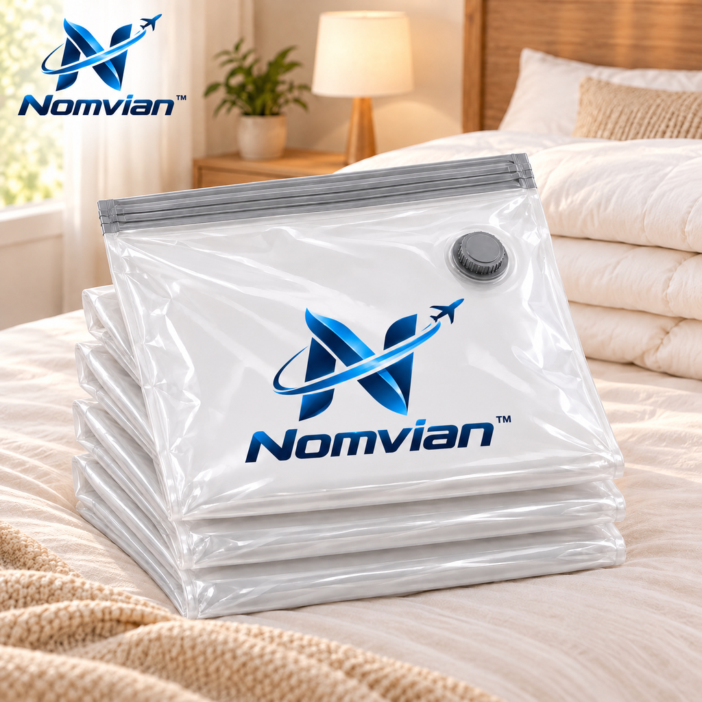 Nomvian™ SpaceSaver Compression Bags – Vacuum Storage Bags for Travel Packing, Clothing Organization & Space-Saving Storage