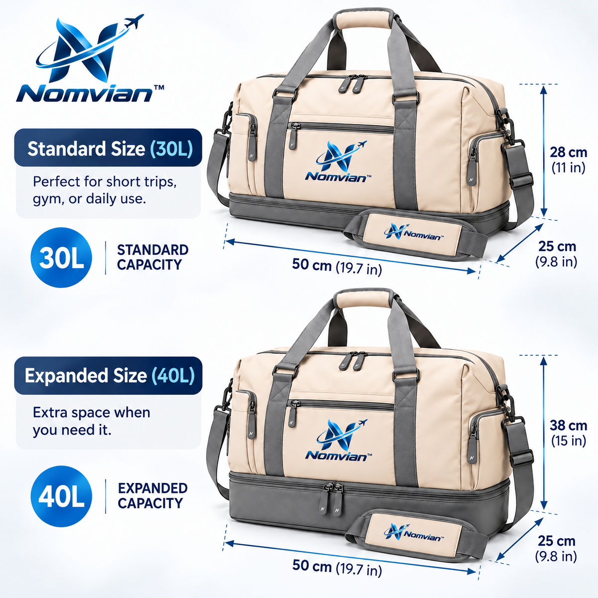Nomvian™ ExpandGo Travel Bag – Expandable Duffel Bag with Extra Capacity for Weekend Trips, Vacations, Gym & Daily Carry