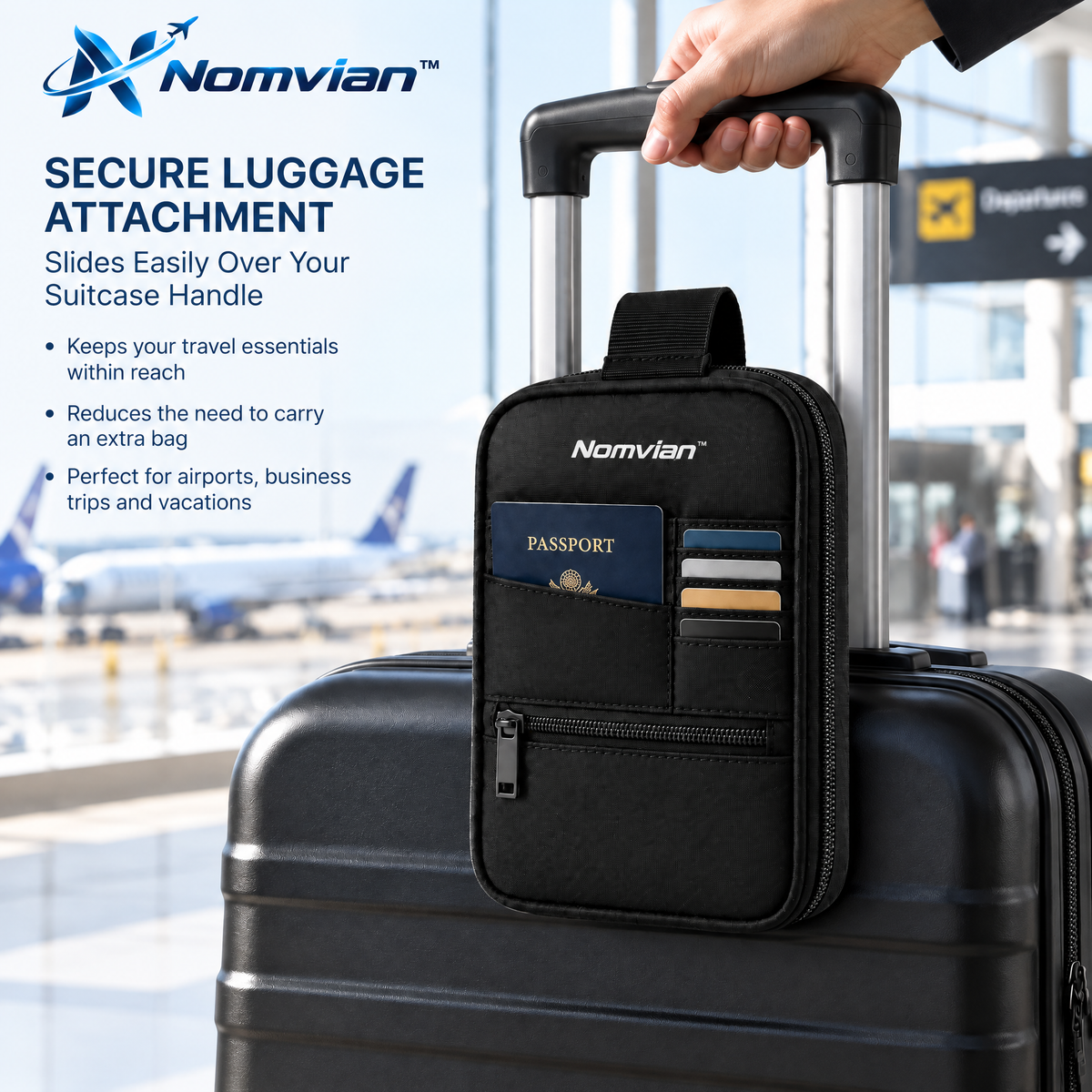 Nomvian™ LuggageMate Hanging Organizer – Travel Suitcase Attachment Bag for Extra Storage, Airport Convenience & Everyday Carry
